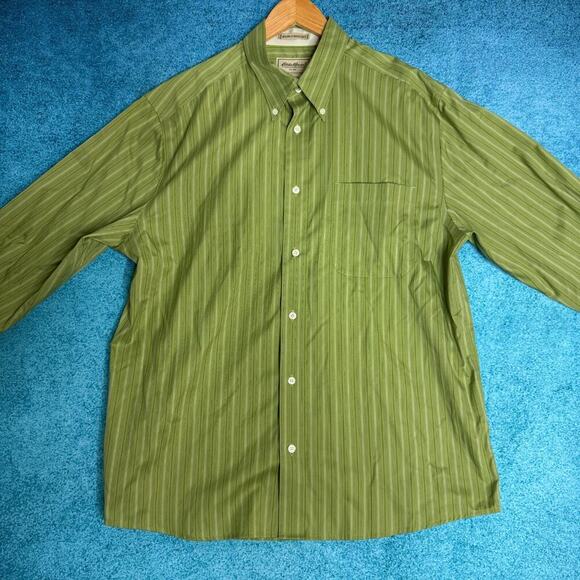 Eddie Bauer Men’s L Wrinkle-Free Green Button Down Shirt Cotton Long Sleeve - Picture 1 of 16